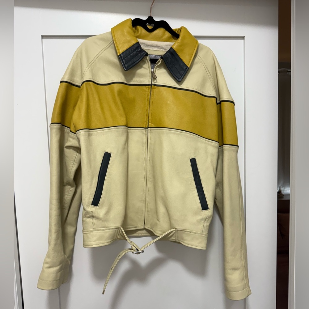 Diesel Yellow and Cream Leather Jacket